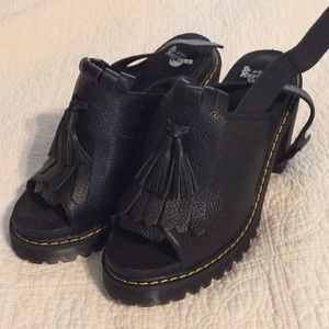 Black Leather Peep Toe High Heel